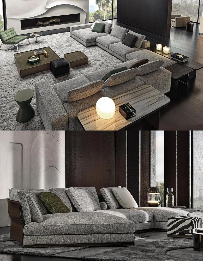 Gerry Five Seater, Six Seater Corner Sofa, Linen & Nappa Real Leather