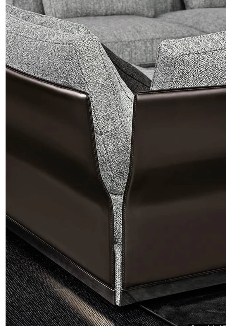 Gerry Five Seater, Six Seater Corner Sofa, Linen & Nappa Real Leather