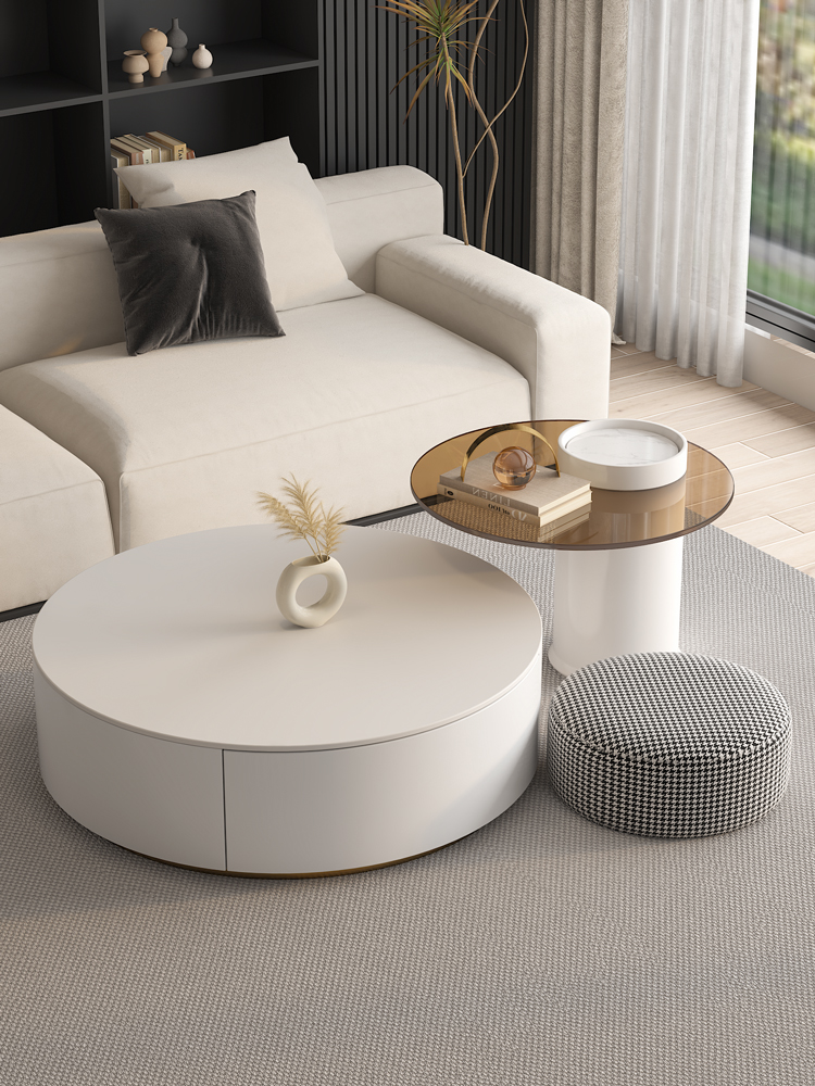 Riviera Round Nesting Coffee Table Set With Seat Pad, White| DC Concept