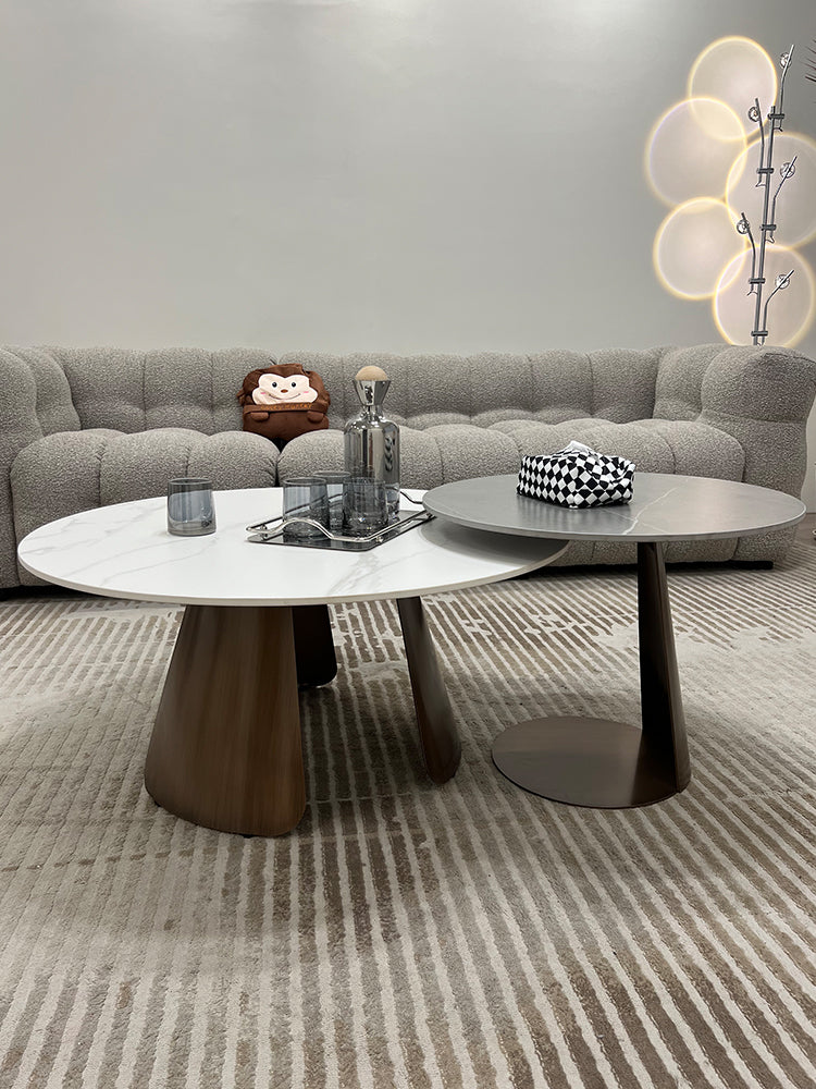 Leonor Nesting Coffee Table, Black And White Stone Top With Solid Wood Base| DC Concept