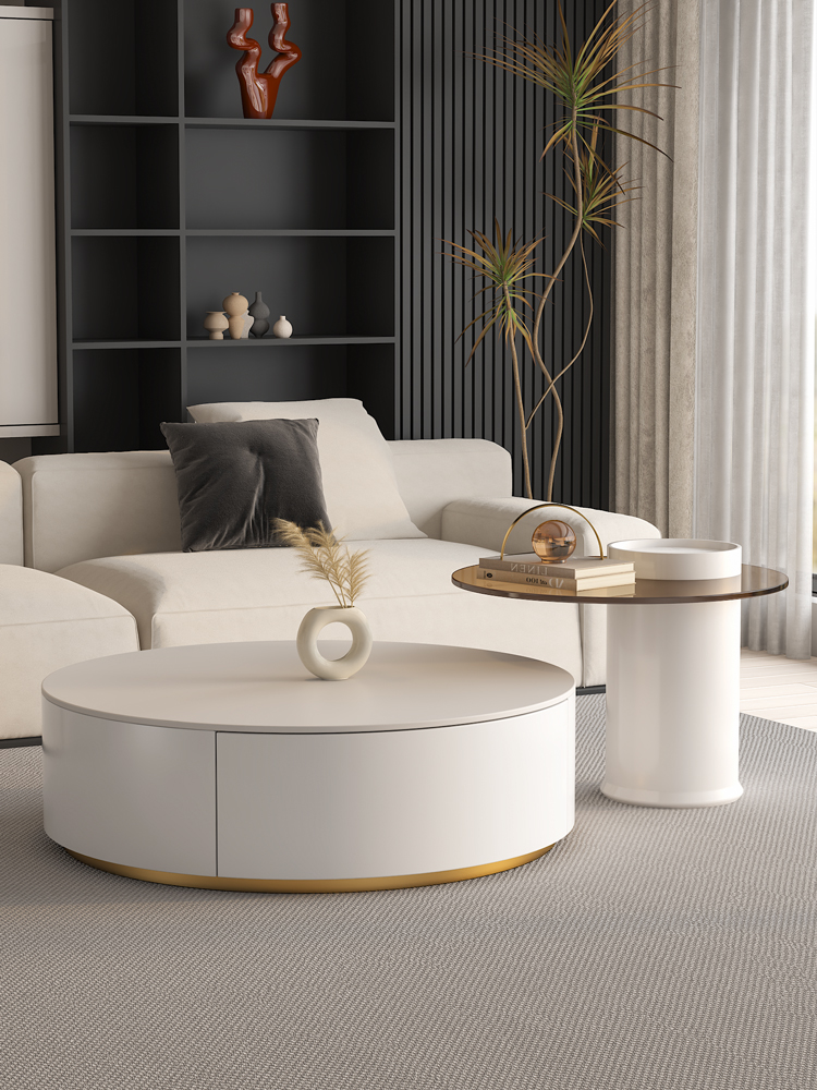 Riviera Round Nesting Coffee Table Set With Seat Pad, White| DC Concept
