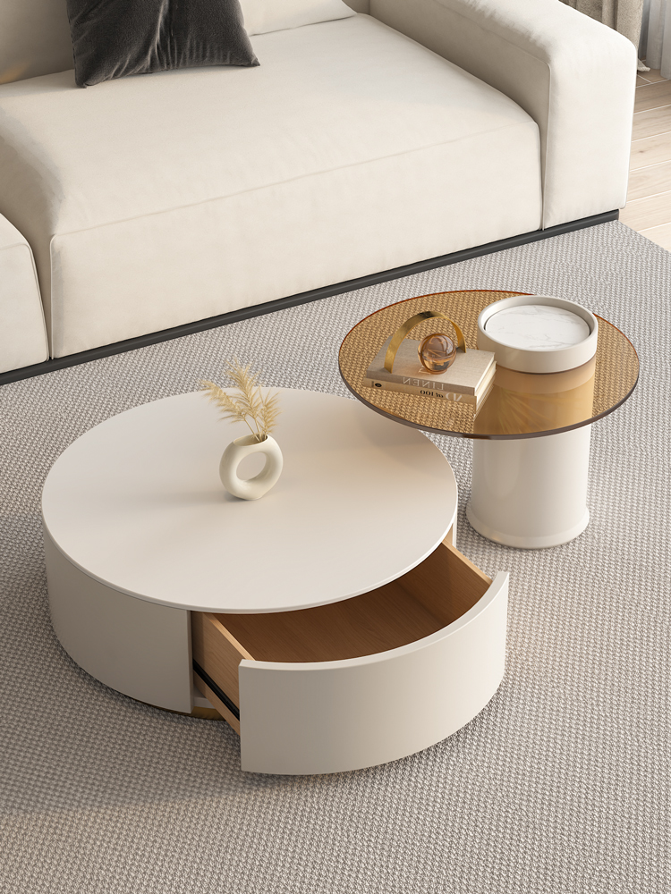 Riviera Round Nesting Coffee Table Set With Seat Pad, White| DC Concept
