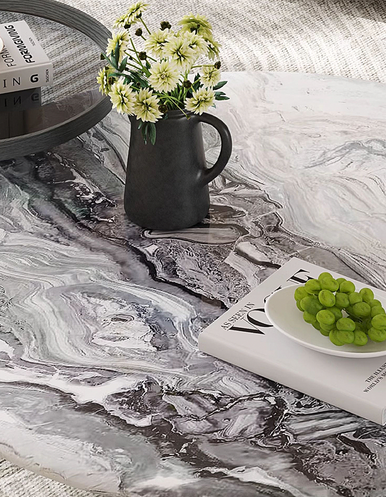 Galatea Round Nesting Marble Coffee Table, Marble Top