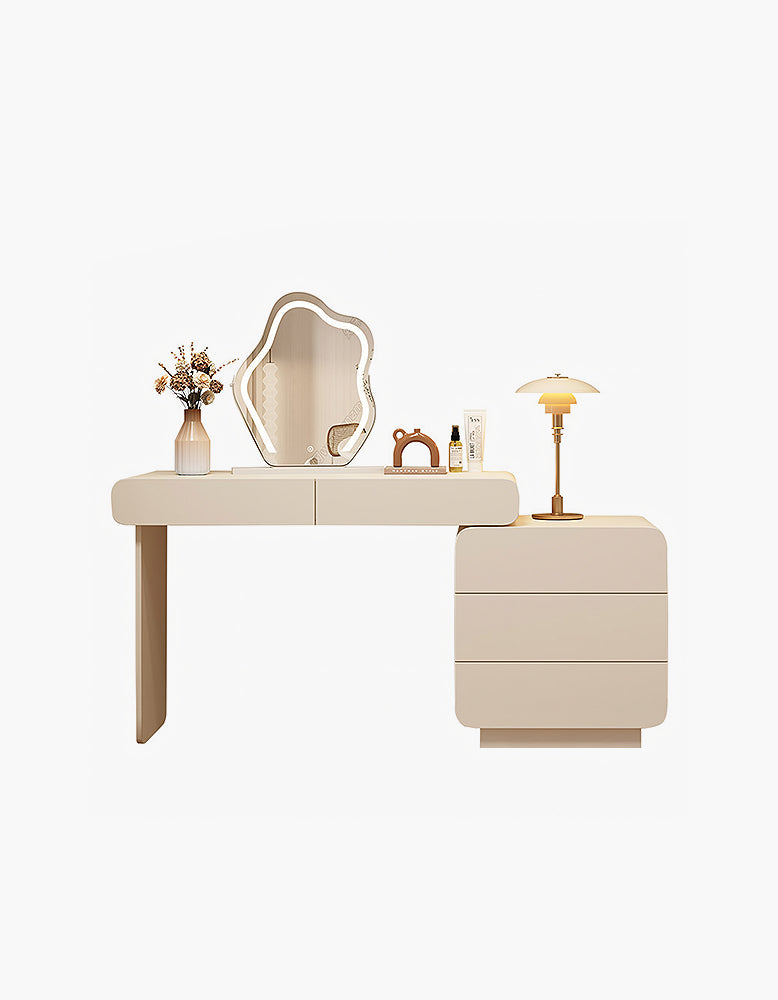 Ward Dressing Table With Side Cabinet & LED Mirror, Cream