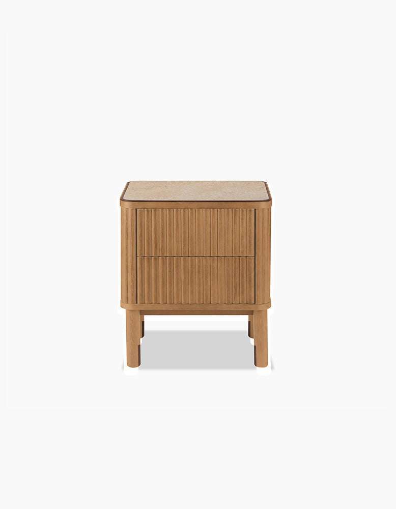 Tannenbaum 2 Drawer Bedside Table, Wood, With Sintered Stone Top
