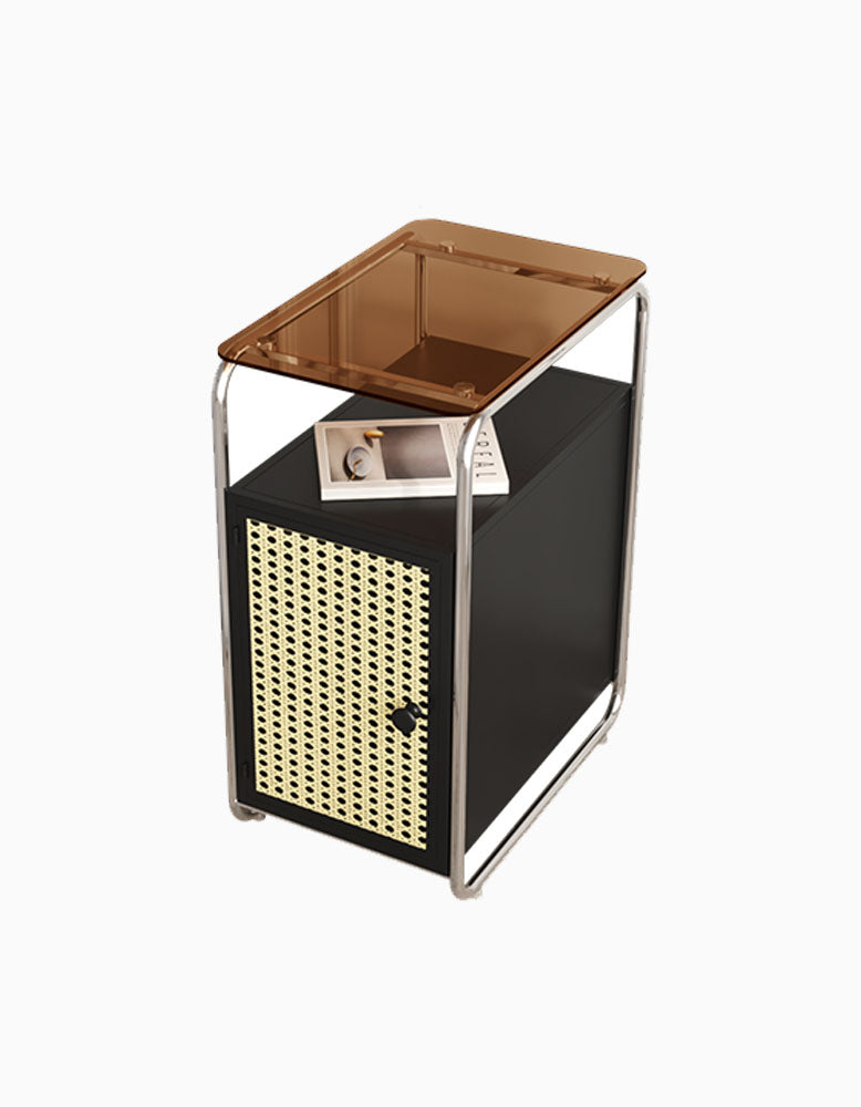 Edison Clear Acrylic & Rattan Side Table, Black| DC Concept