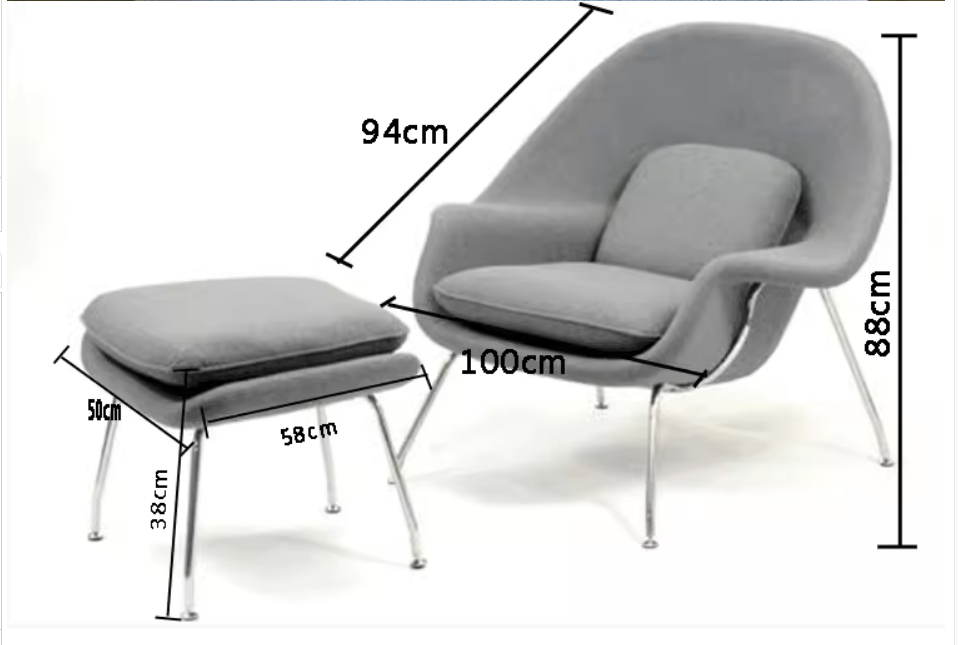 Womb Style Chair & Ottoman In Premium Velvet or Linen, Dark Blue
