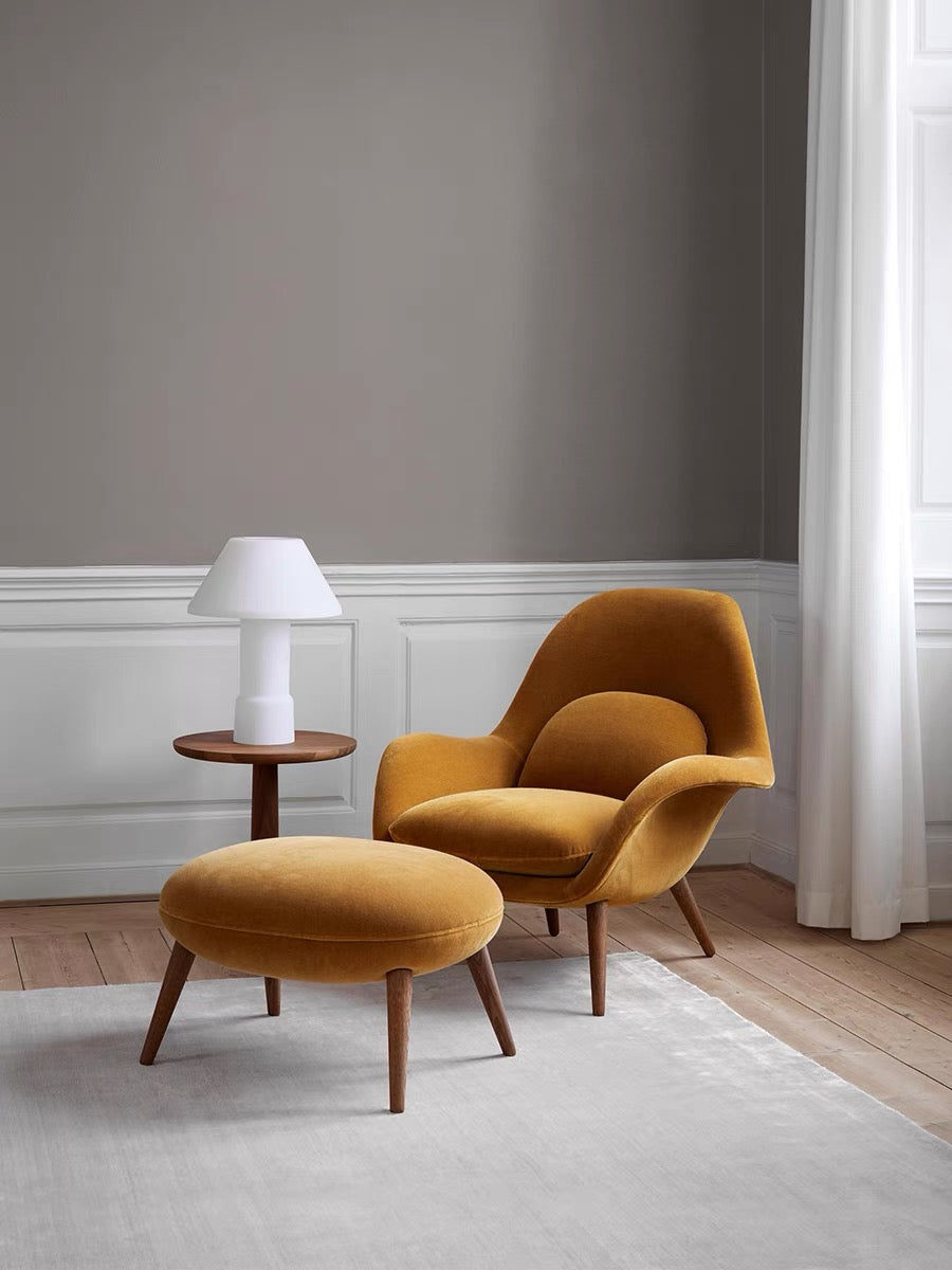 Swoon Lounge Petit Armchair And Stool, Brown, Wood Leg