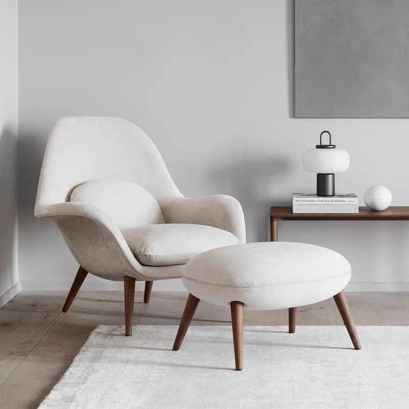Swoon Lounge Petit Armchair And Stool, Brown, Wood Leg