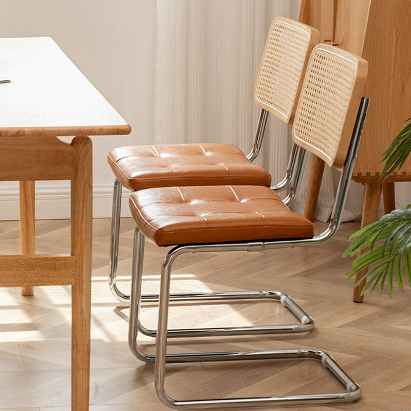 Classic Keaton Rattan Dining Chair, Leather & Chrome, Armless| DC Concept