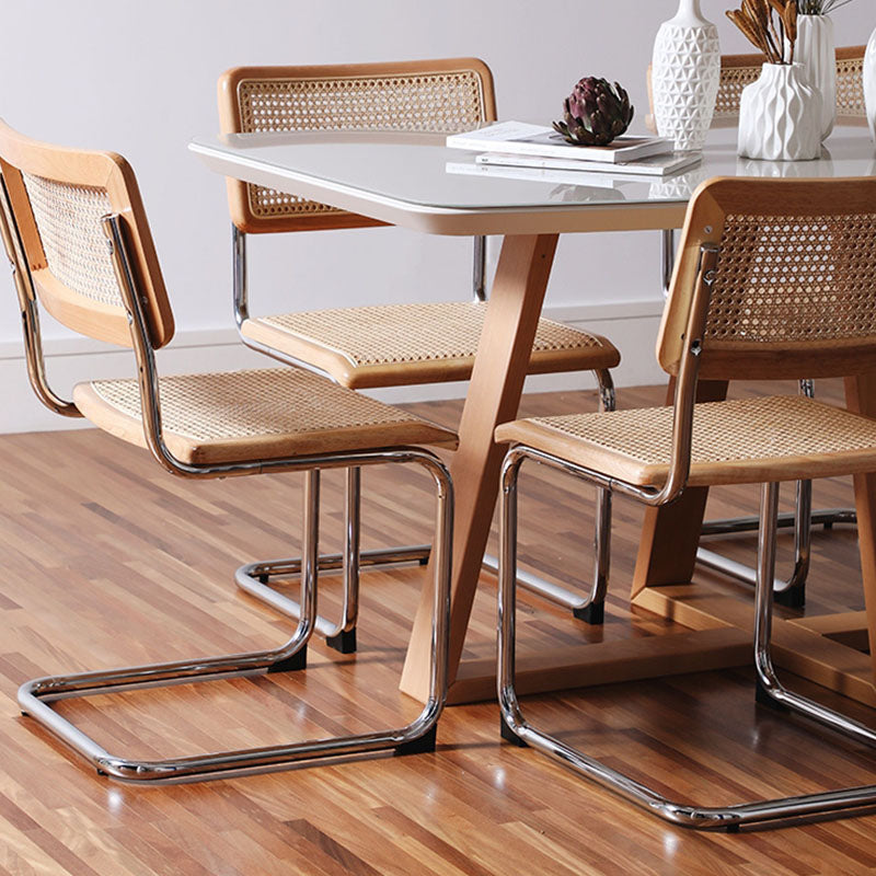 Classic Keaton Rattan Dining Chair, Leather & Chrome, Armless| DC Concept