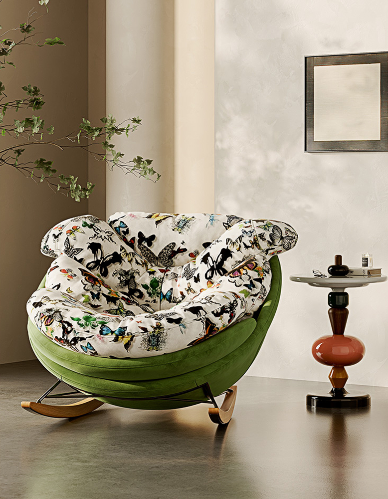 Eowyn Lounge Rocking Armchair, Butterfly Print
