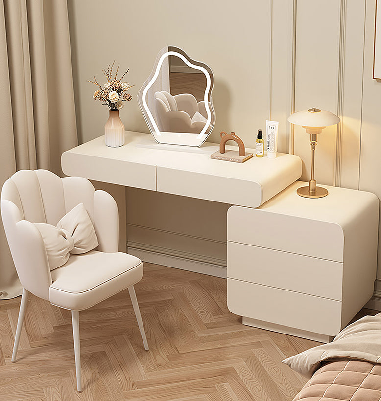 Ward Dressing Table With Side Cabinet & LED Mirror, Cream