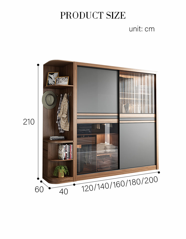 Ueda Double Sliding Door Wardrobe With Lights, Wood