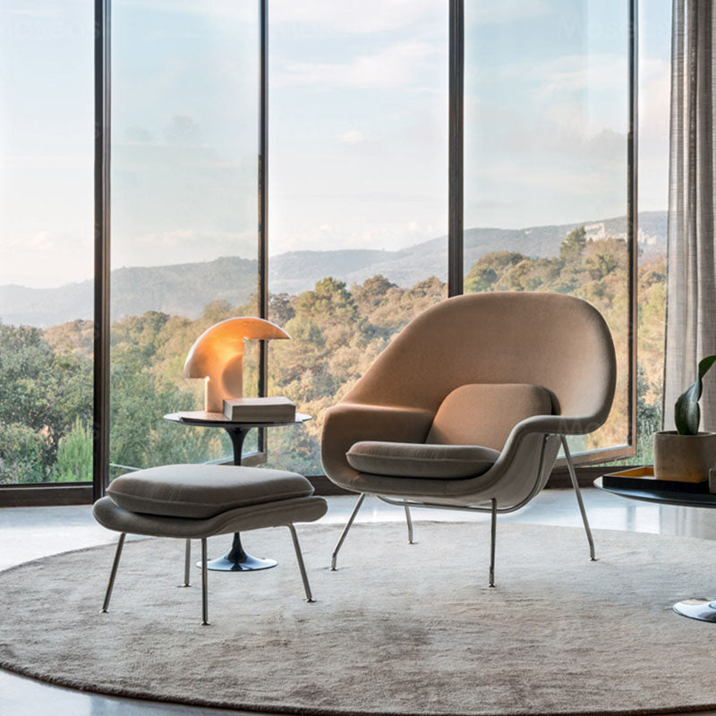 Womb Style Chair & Ottoman In Premium Velvet or Cashmere, Dark Blue| DC Concept