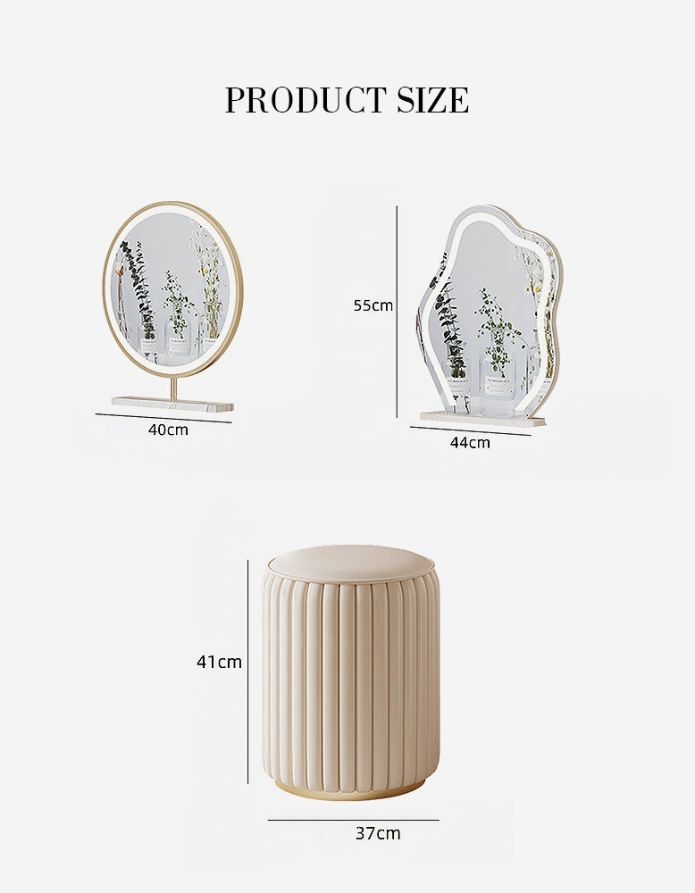 López Dressing Table With 2 Side Cabinets & LED Mirror and Stool, Cream