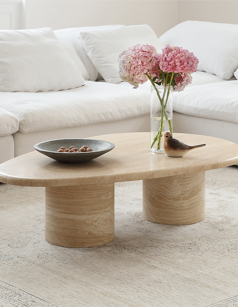Clio Art Deco Coffee Table, Oval, Marble