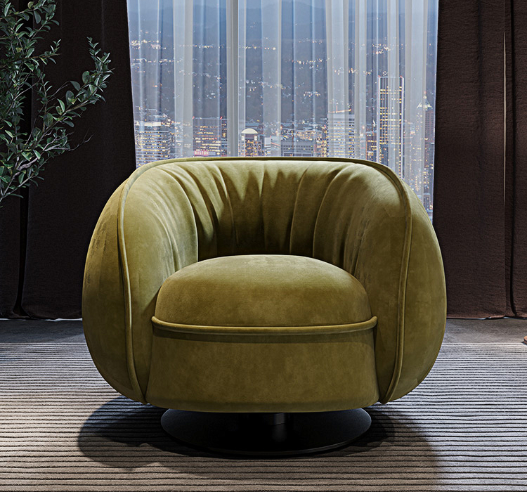 Elowen Swivel Lounge Chair, Green Vintage Armchair