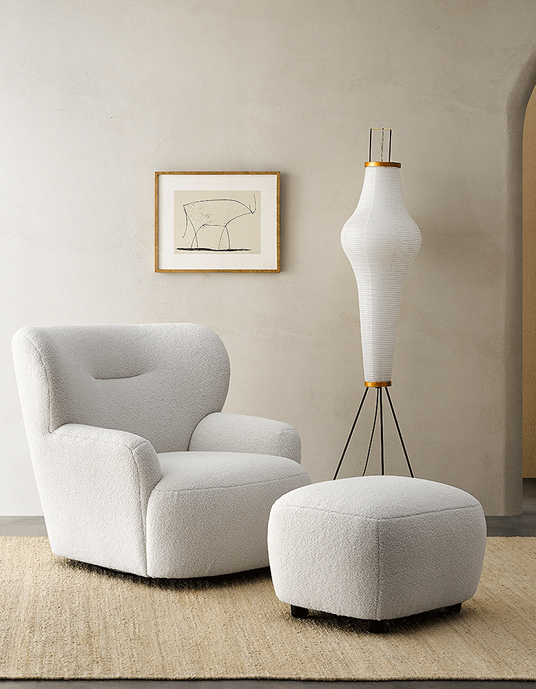 Carmen Armchair With Footstool, White Boucle