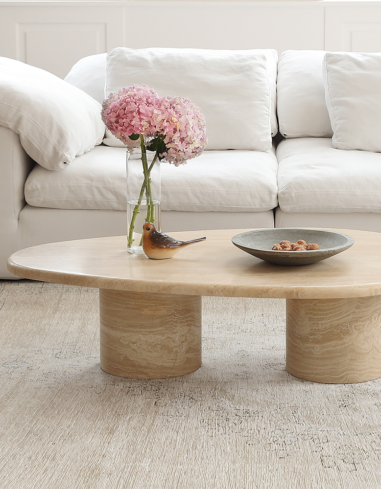 Clio Art Deco Coffee Table, Oval, Marble
