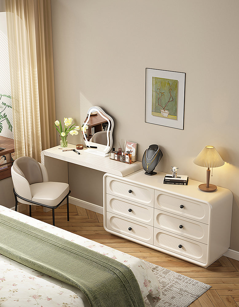 Murphy Corner Dressing Table With 6 Drawers and Chair, Cream