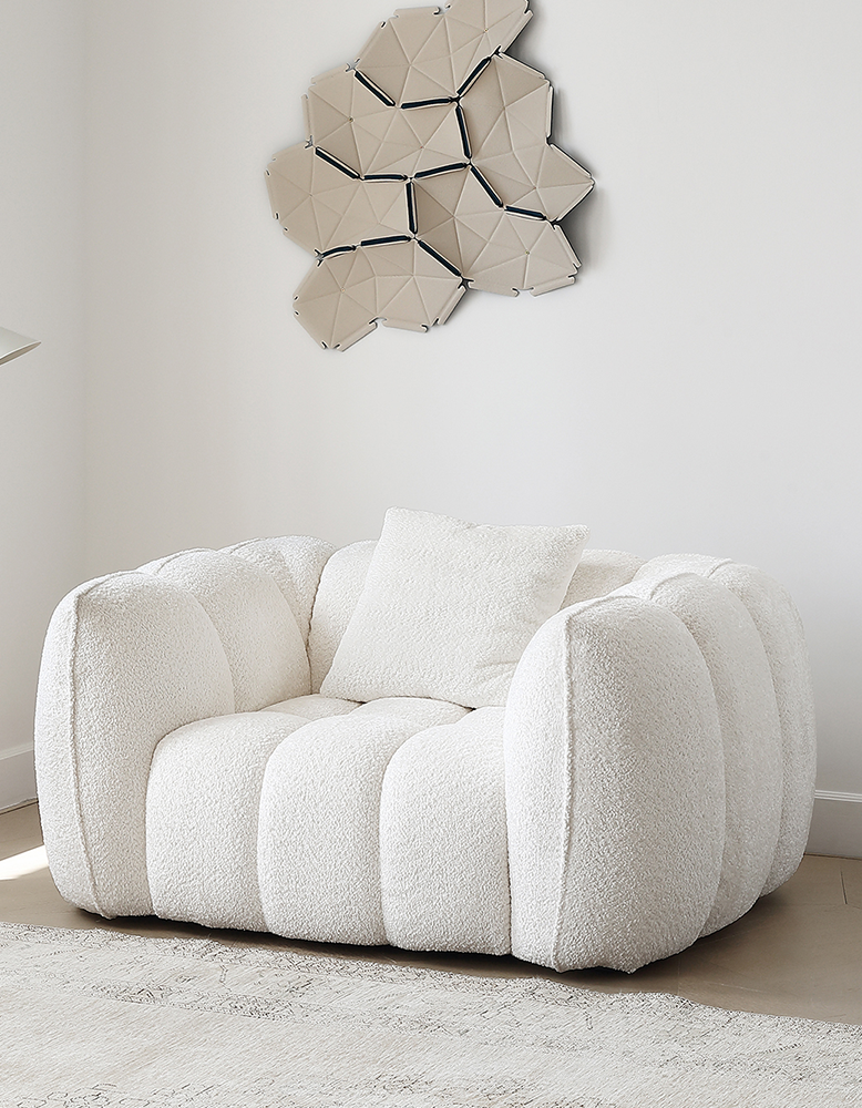 Pooky Pumpkin Single Armchair, White Boucle