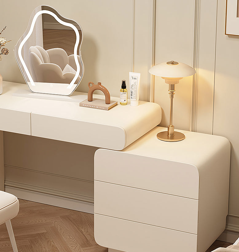 Ward Dressing Table With Side Cabinet & LED Mirror, Cream