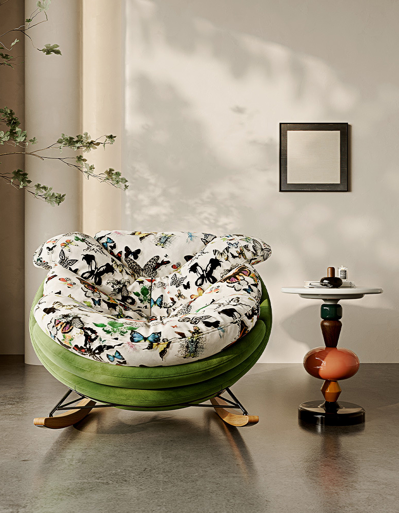 Eowyn Lounge Rocking Armchair, Butterfly Print