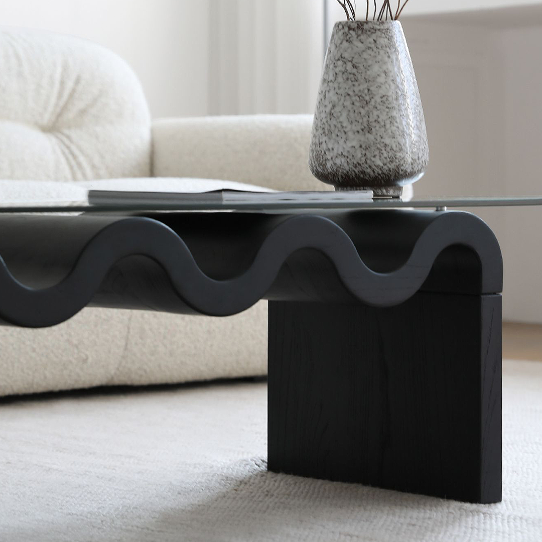 Hiroshi Square Glass Coffee Table, Glass Top