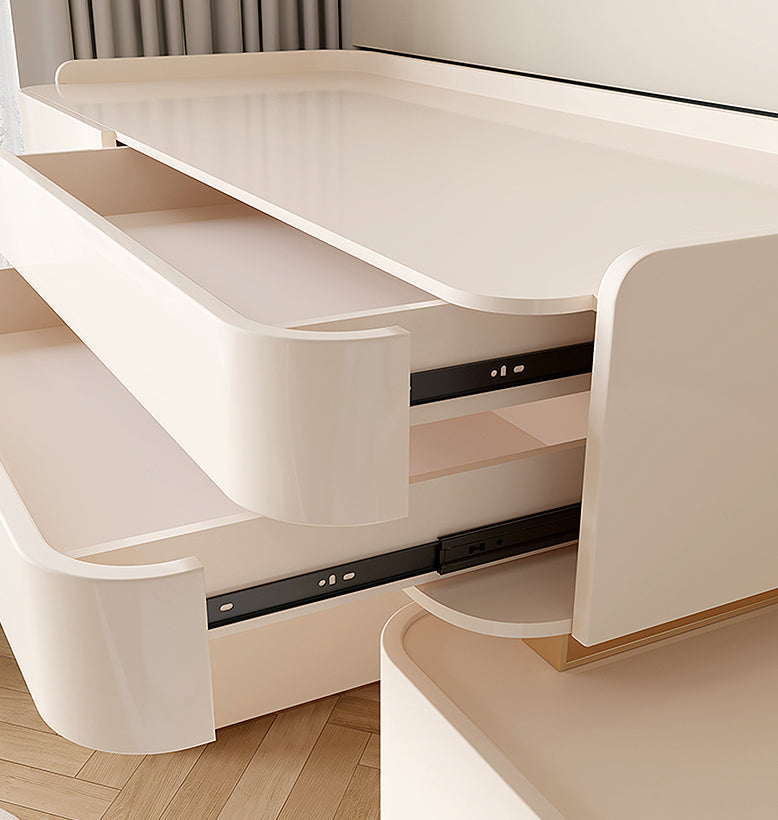 López Dressing Table With 2 Side Cabinets & LED Mirror and Stool, Cream