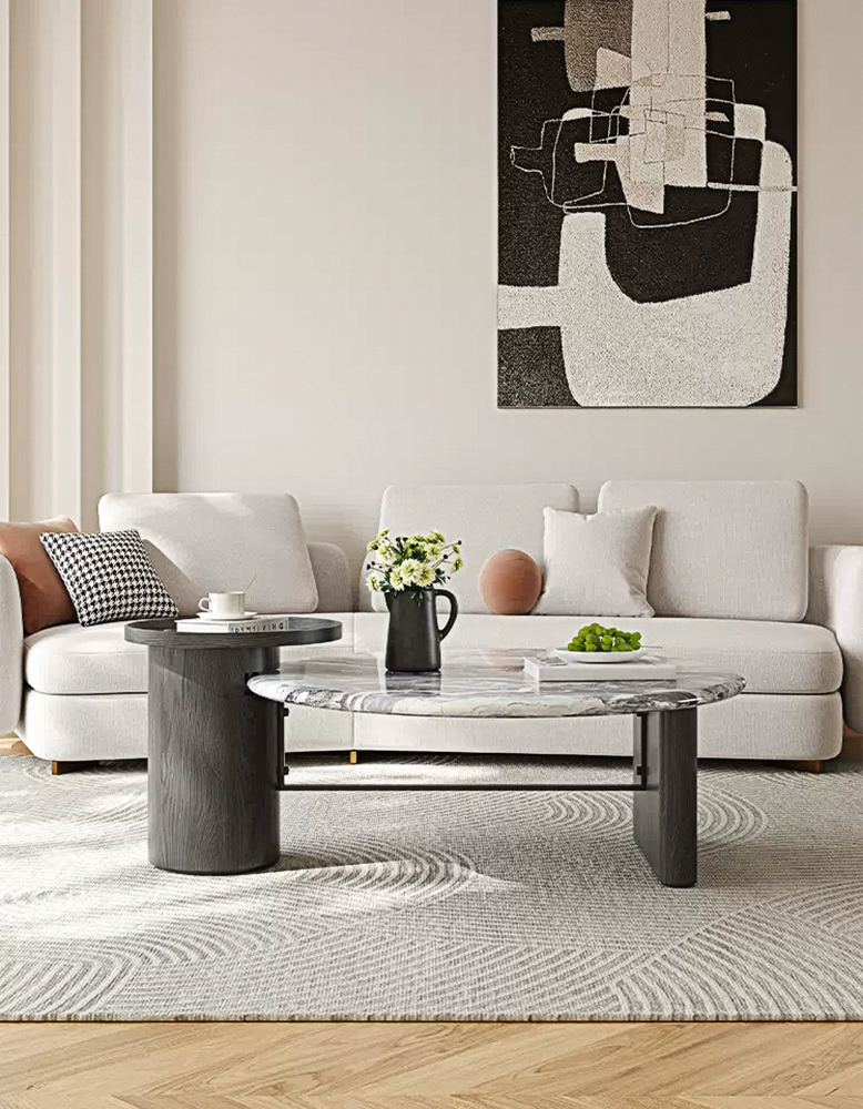 Galatea Round Nesting Marble Coffee Table, Marble Top