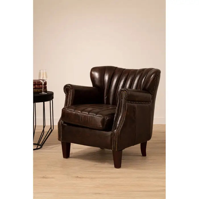Vienna Winged Brown Leather Armchair
