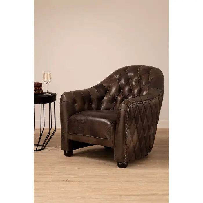 Vienna Grey Leather Classic Armchair
