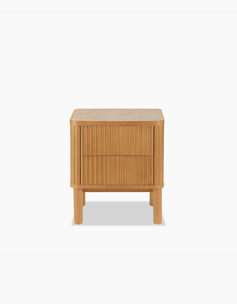 Tannenbaum 2 Drawer Bedside Table, Wood, With Sintered Stone Top