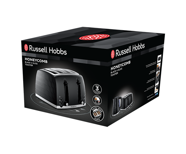 Russell Hobbs Honeycomb 4-Slice Black Toaster