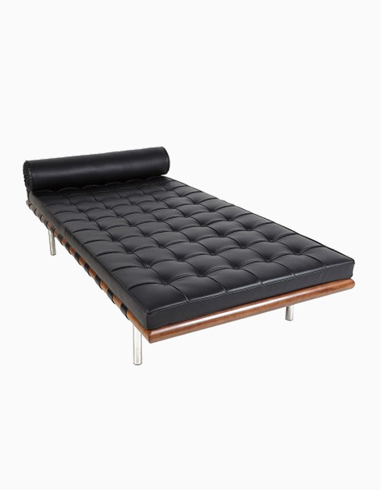 Barcelona Style Daybed, White Leather, Wood Frame| DC Concept
