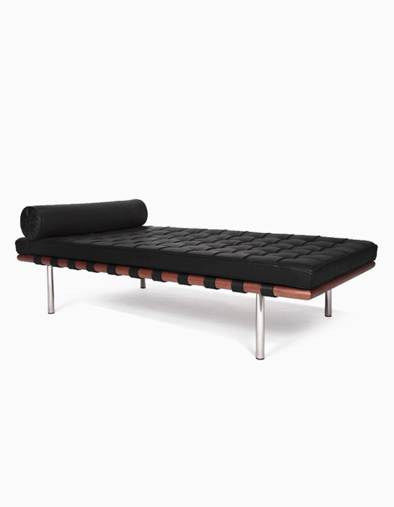 Barcelona Style Daybed, White Leather, Wood Frame| DC Concept