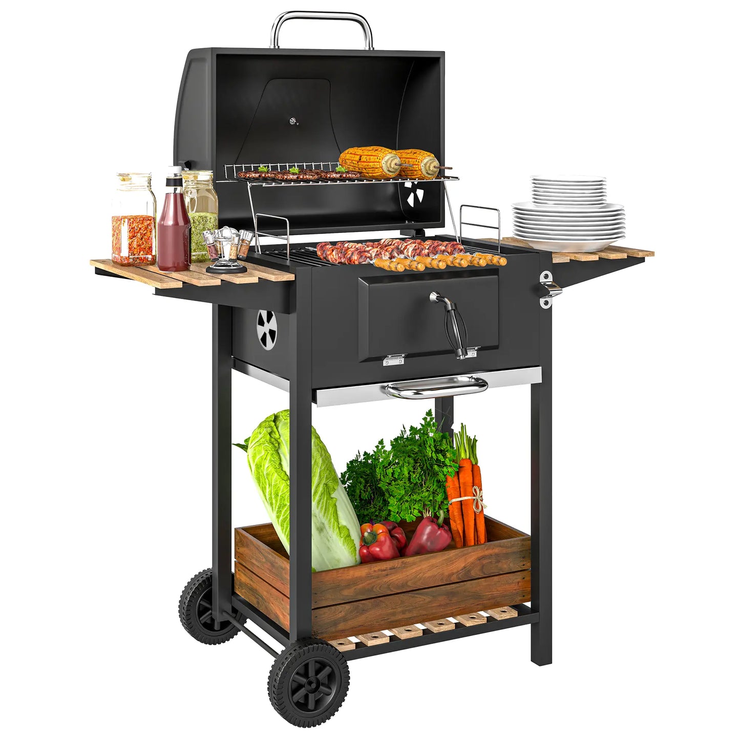 Outsunny 3 Shelf Charcoal BBQ Grill