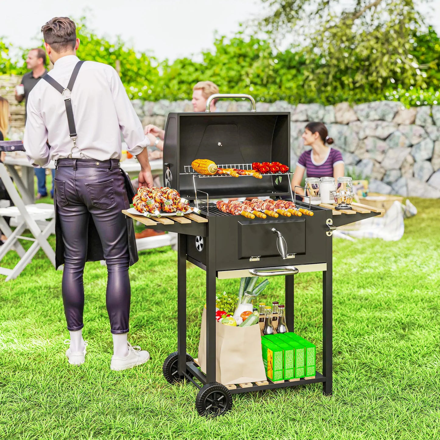 Outsunny 3 Shelf Charcoal BBQ Grill