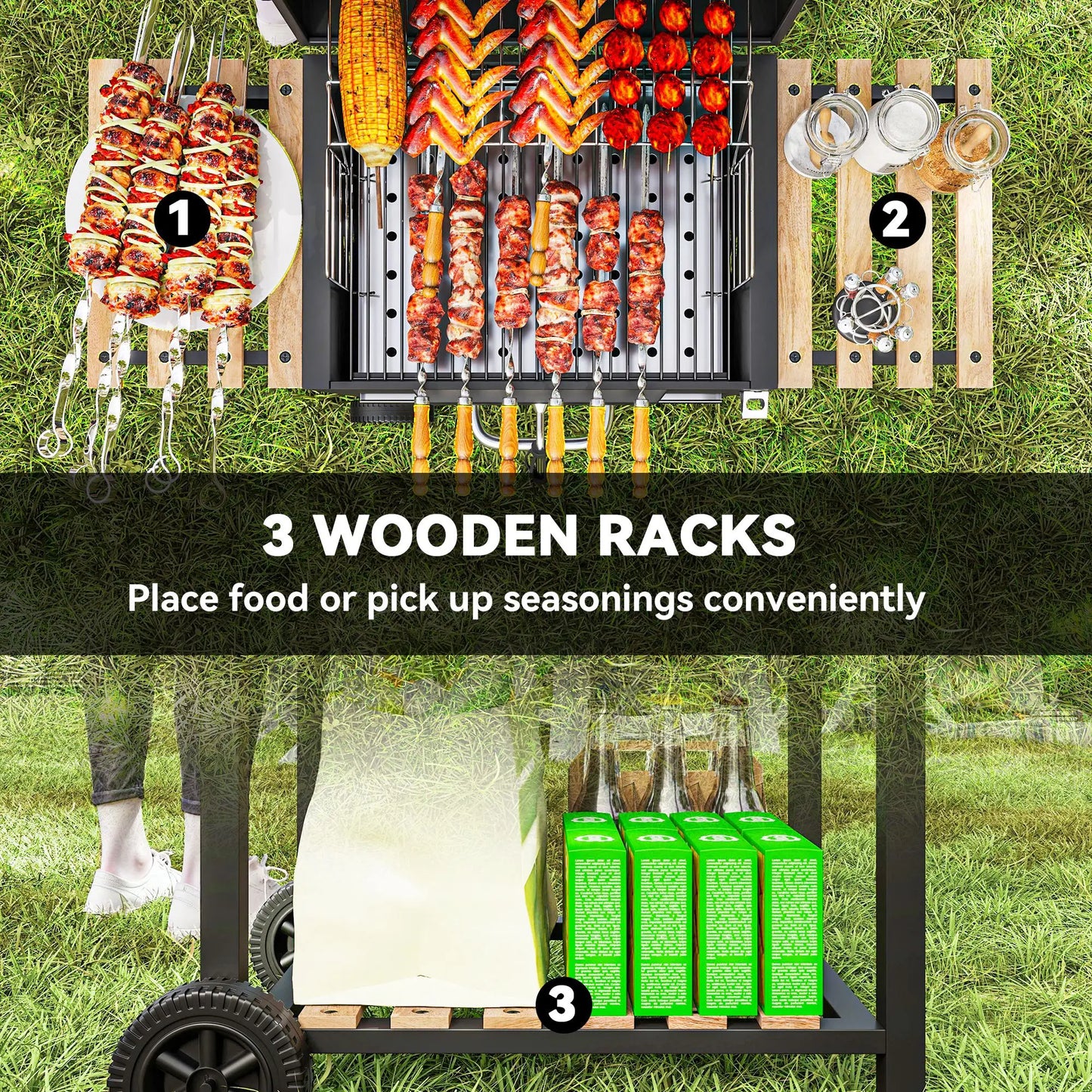Outsunny 3 Shelf Charcoal BBQ Grill