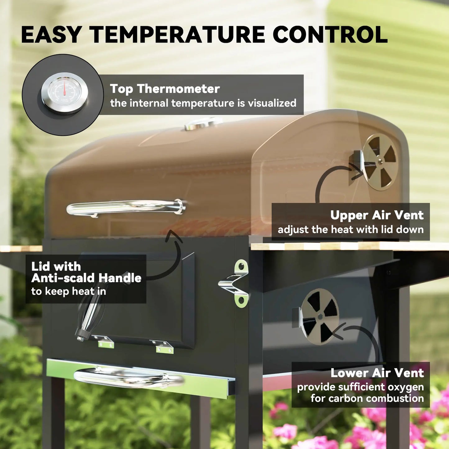 Outsunny 3 Shelf Charcoal BBQ Grill