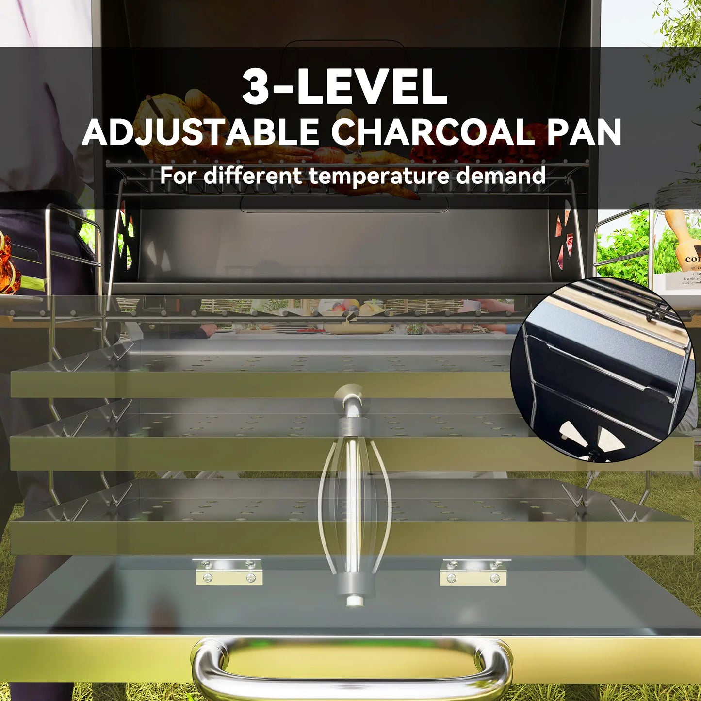 Outsunny 3 Shelf Charcoal BBQ Grill