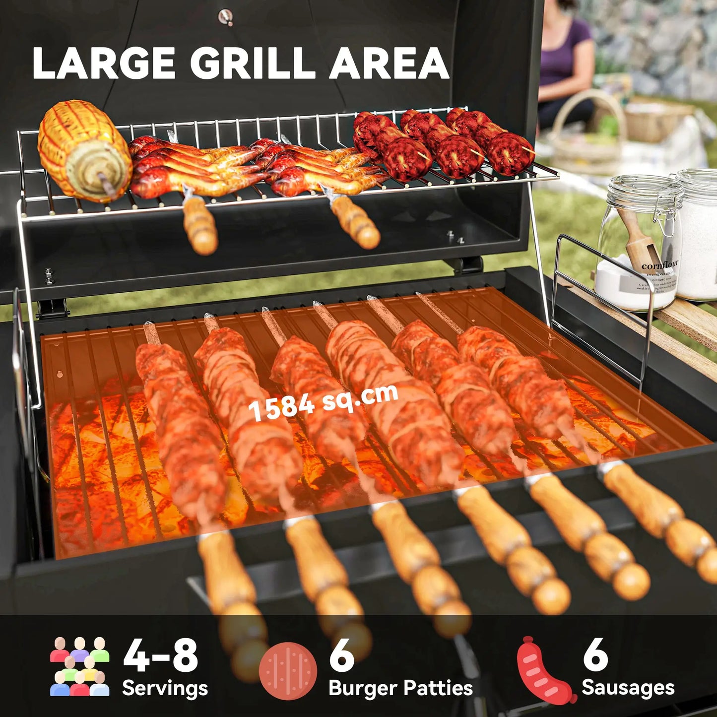 Outsunny 3 Shelf Charcoal BBQ Grill