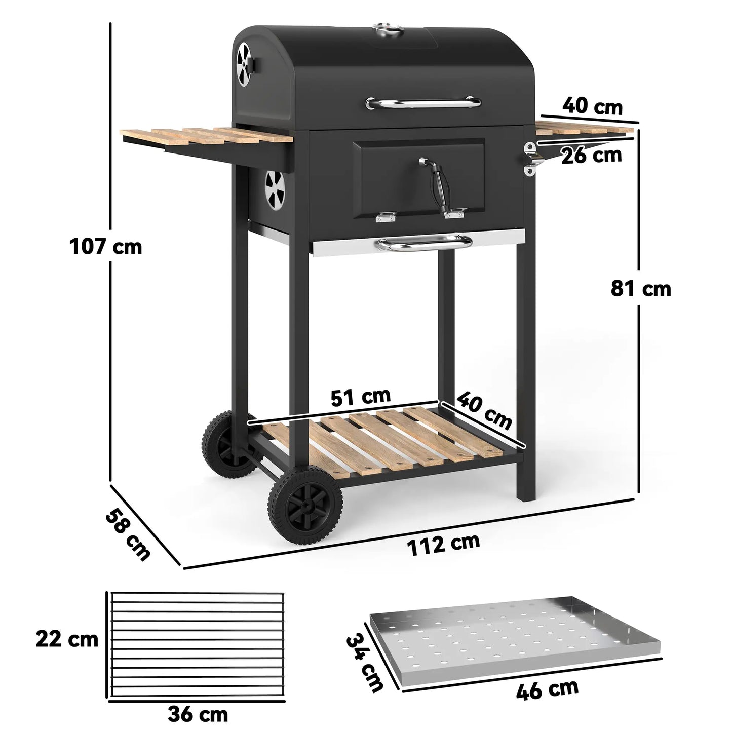Outsunny 3 Shelf Charcoal BBQ Grill