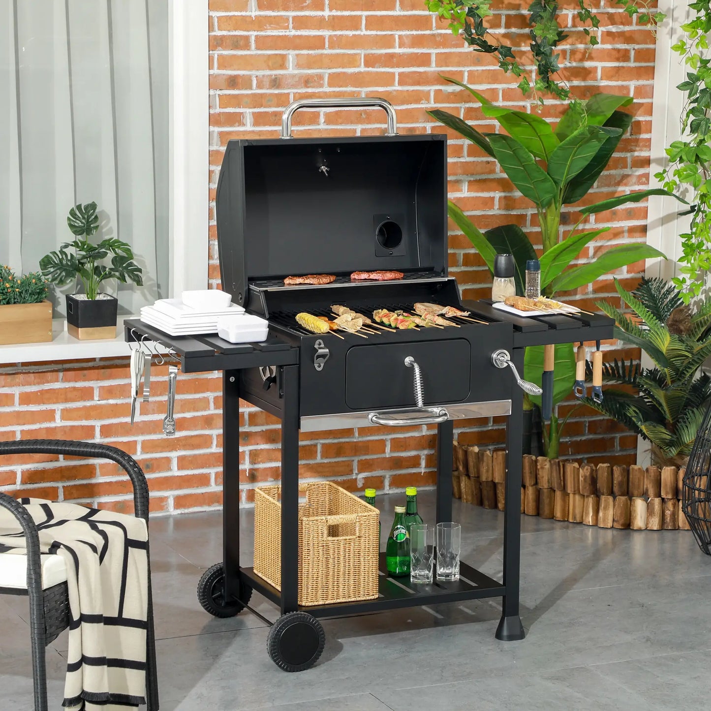 Outsunny Adjustable Charcoal Pan BBQ