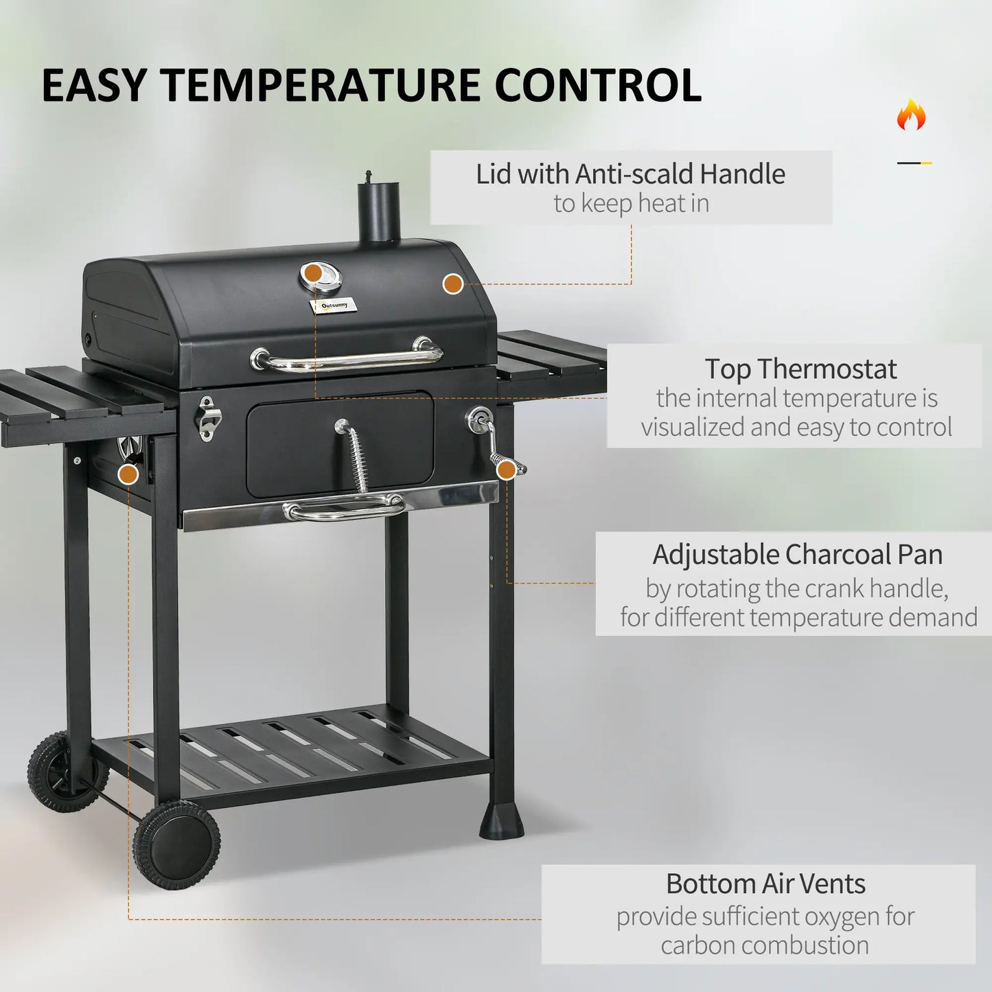 Outsunny Adjustable Charcoal Pan BBQ