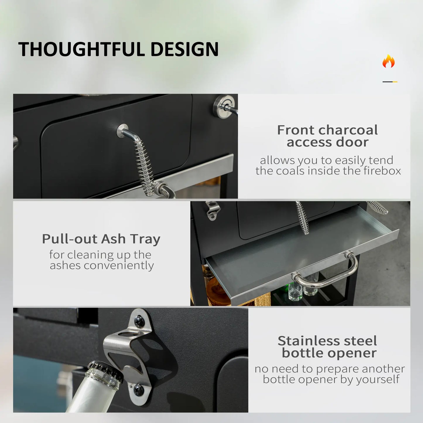 Outsunny Adjustable Charcoal Pan BBQ