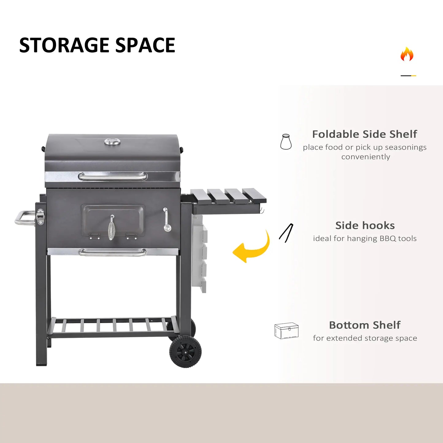 Outsunny Grey Charcoal Grill BBQ