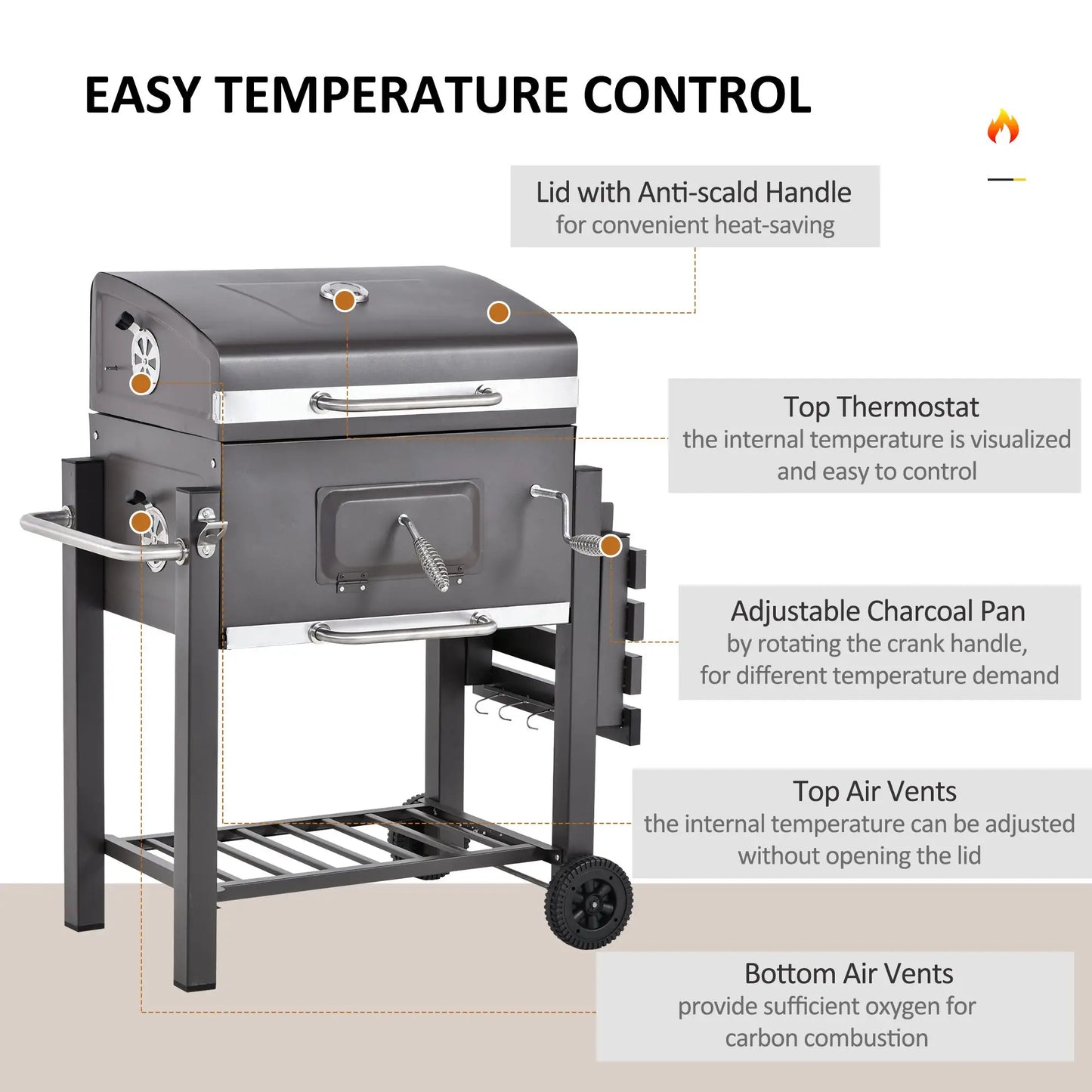 Outsunny Grey Charcoal Grill BBQ