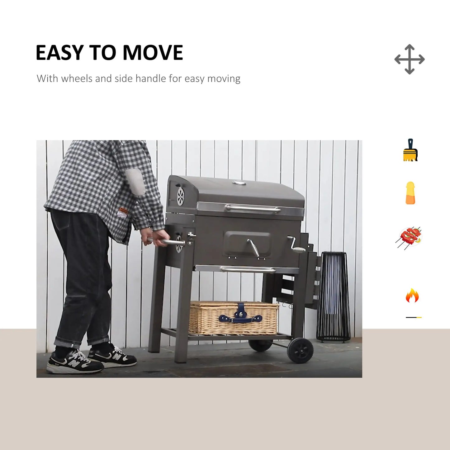Outsunny Grey Charcoal Grill BBQ